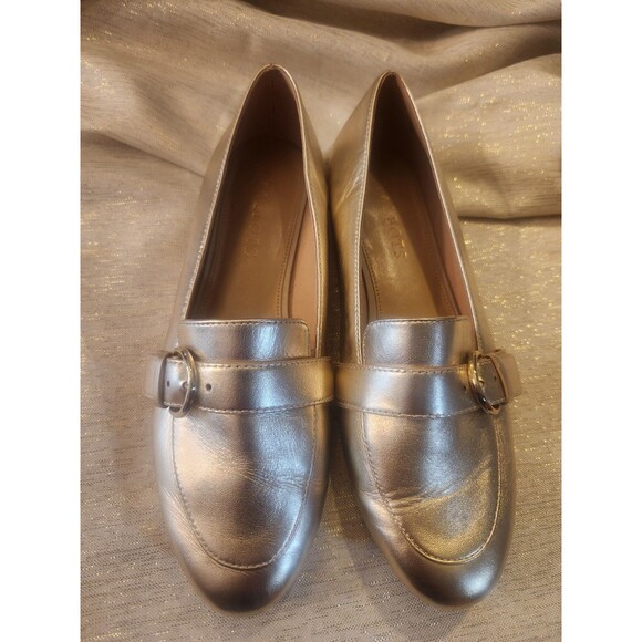 Talbots Women’s Napa Leather Ryan Buckle Flat Gold Metallic Loafers Size 8M - Picture 2 of 6